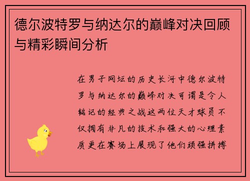 德尔波特罗与纳达尔的巅峰对决回顾与精彩瞬间分析